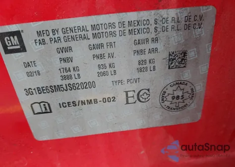 2018 Chevrolet Cruze Lt Auto from USA, damaged, VIN 3G1BE6SM5JS620200